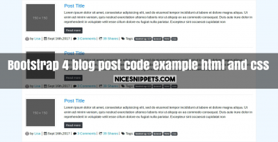 Bootstrap 4 blog post code example usign html and css