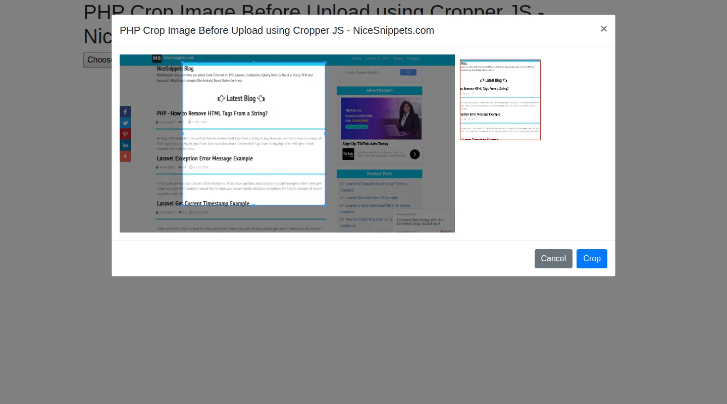 PHP Crop Image Before Upload using Cropper JS