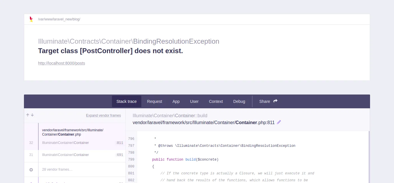 Laravel 8 - Target class [PostController] does not exist - Solved