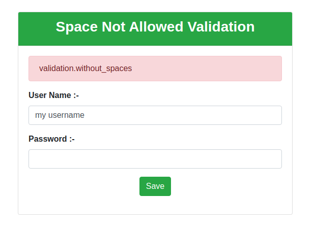 Laravel validation no space allowed