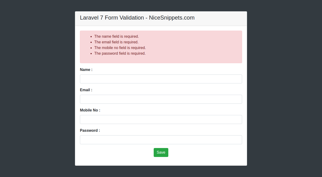 Laravel 7 Form Validation Example