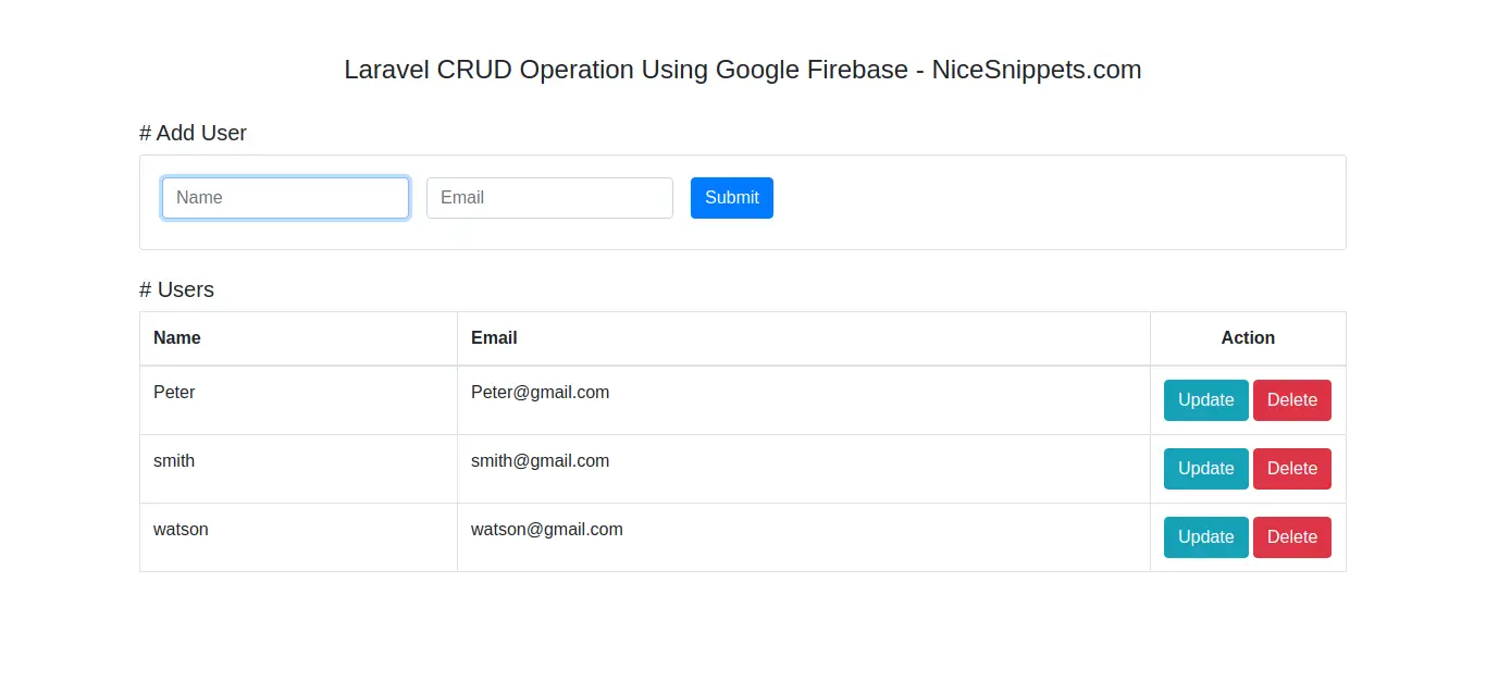 Laravel CRUD Operation Using Google Firebase