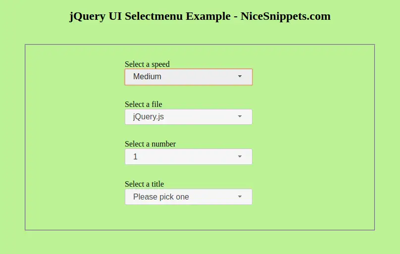 Jquery Ui Selectmenu Example Jquery Selectmenu Dropdown Example
