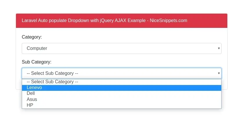 Laravel Auto populate Dropdown with jQuery AJAX Example