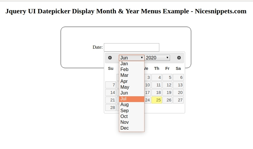 Jquery UI Datepicker - Display Month & Year Menus Example