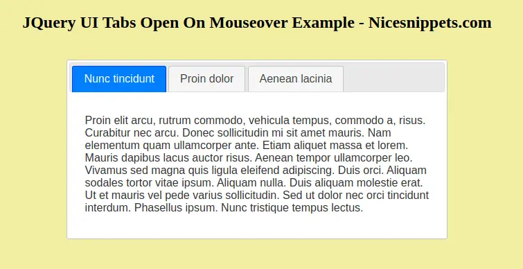 JQuery UI Tabs Open On Mouseover Example