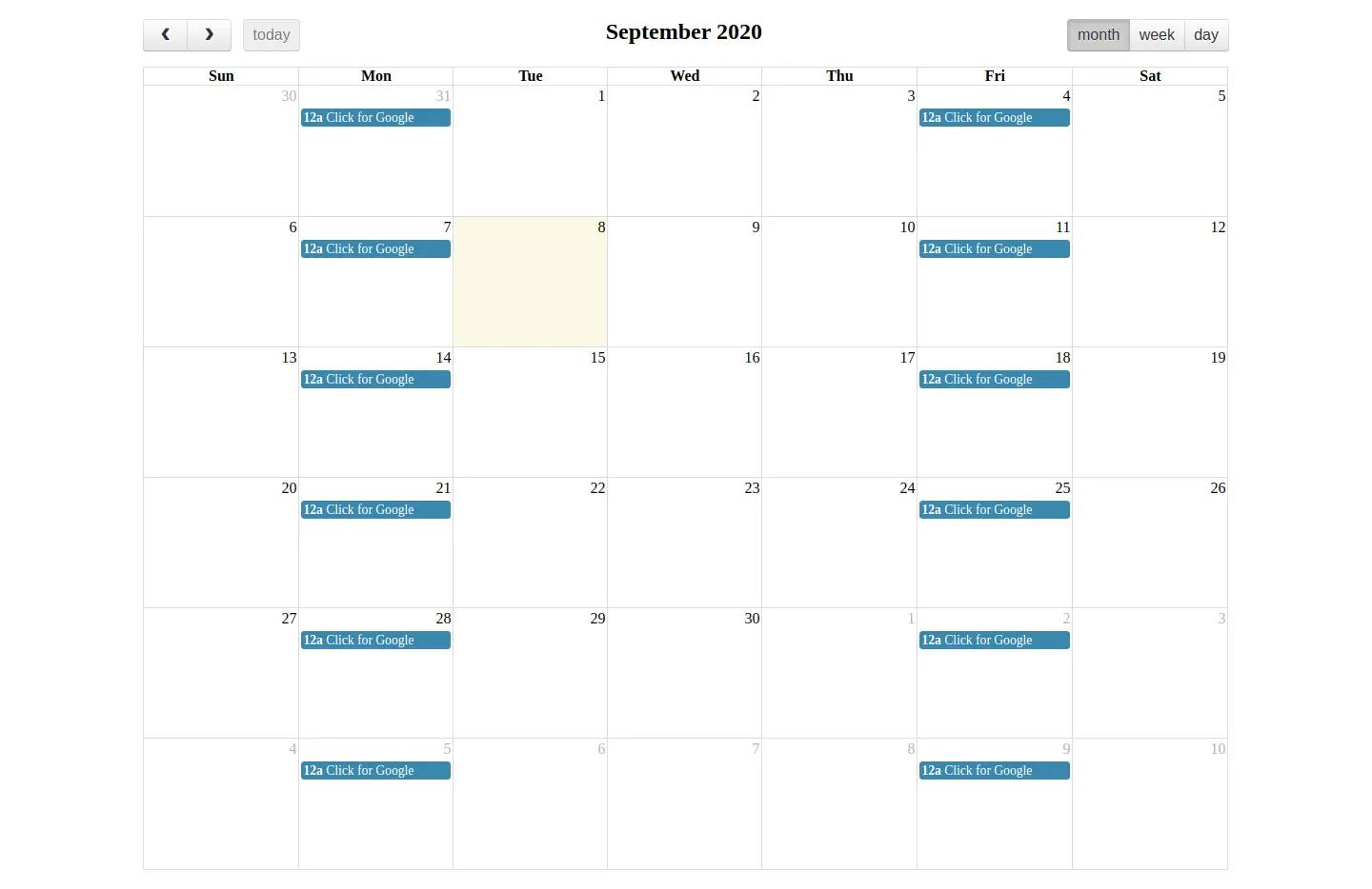 Fullcalendar Get Current View Date Example