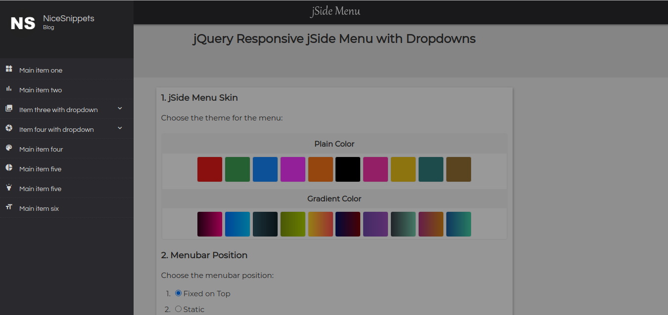 jQuery Responsive jSide Menu with Dropdowns