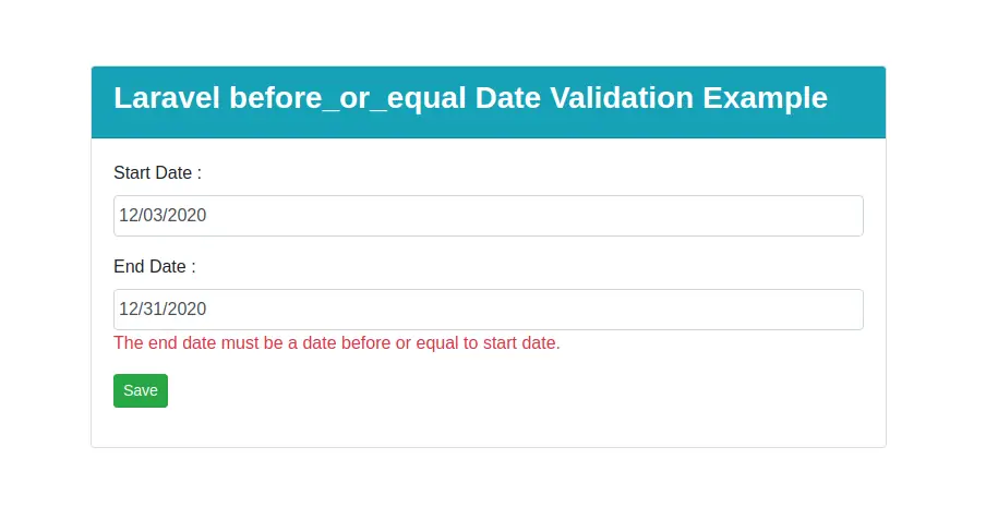 Laravel Before Or Equal Date Validation Example