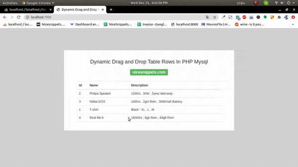PHP - Dynamic Drag and Drop table rows using JQuery Ajax with MySQL