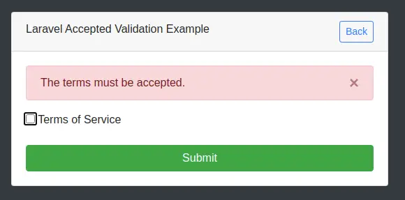Laravel Validation Accepted Example
