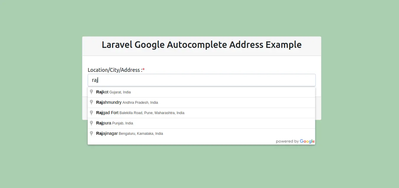 Laravel Google Autocomplete Address Tutorial
