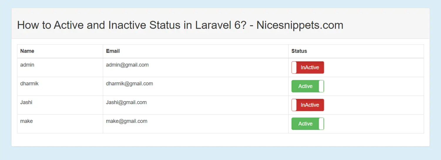 How to Active and Inactive Status in Laravel 7/6?